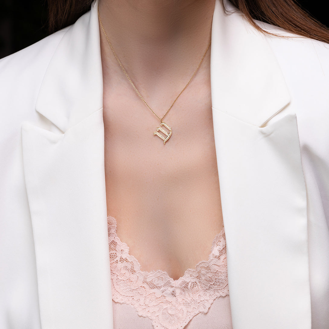 Hai - Hebrew Alef-Bet letter diamond Necklace - H letter